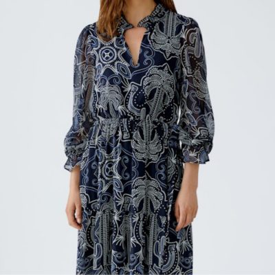 Oui - Dark Blue And White Detailed Maxi Dress