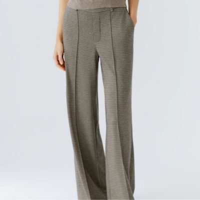 Oui - Light Stone Grey Check Pleat Trouser