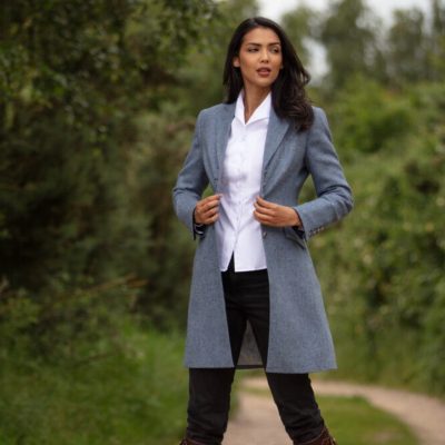 Anna Lascata - Catherine Blue Barley Velvet Contrast Coat