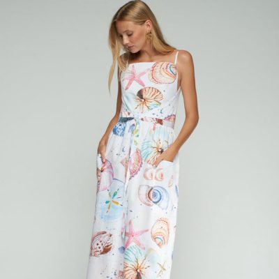 VILAGALLO - Shell Print Strappy Dress