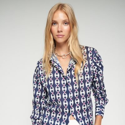 VILAGALLO - Navy Geometric Print Shirt