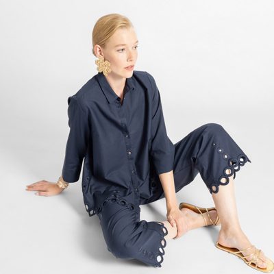 WHYCHI MILANO - Navy Appliquéd Button Through Shirt