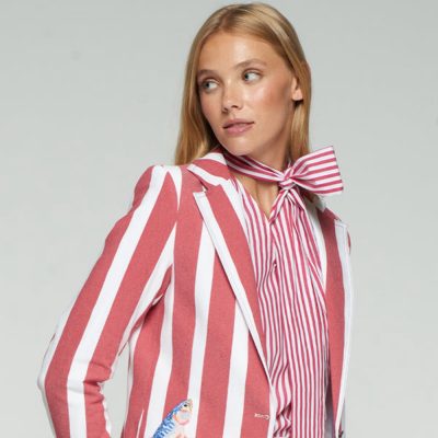 VILAGALLO - Red And White Striped With Fish Illustration