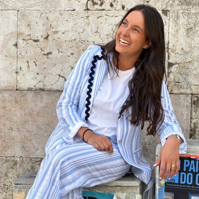 VILAGALLO - Light Blue Striped Blazer With Navy Trimming