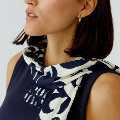 OUI - Navy Blue and White Patterned Scarf