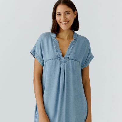 OUI - Denim Short Sleeve Collarless Dress