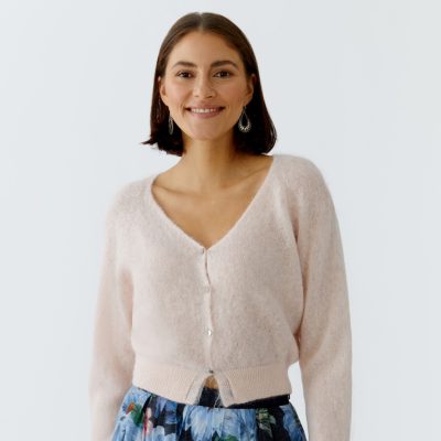 OUI - Peach Whip V Neck Alpaca Wool Silver Button Cardigan