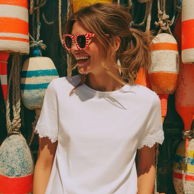 VILAGALLO - White Cotton T-Shirt With Lace Sleeves