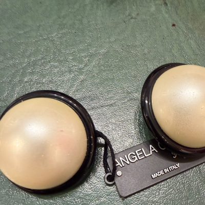 ANGELA CAPUTI - Black border and Cream Earrings