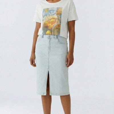 OUI - Optic White Denim Effect Skirt