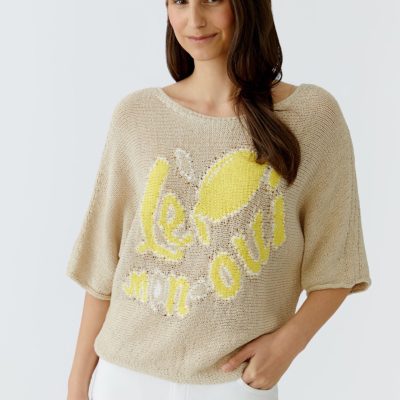 OUI - Camel and Yellow Lemon Motif Jumper