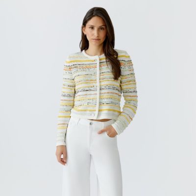 OUI - White and Yellow Fitted Button Jacket