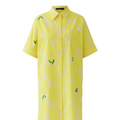 OUI - Yellow and Stone Leaf Print Button Through Dress