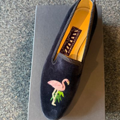 BOWHILL & ELLIOTT - Navy Velvet Albert With Flamingo