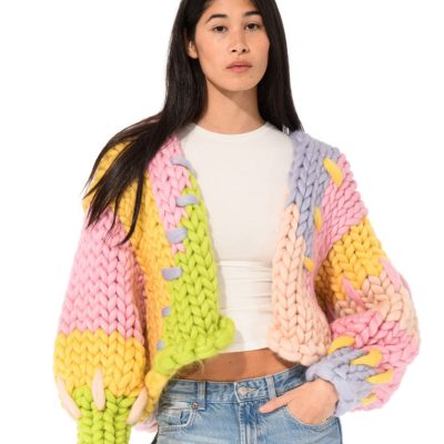 HOPE MACAULAY - Pastel Coloured Corriedale Wool Colossal Knit Cardigan