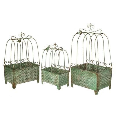 GREEN METAL CAGE POT HOLDERS SET 3