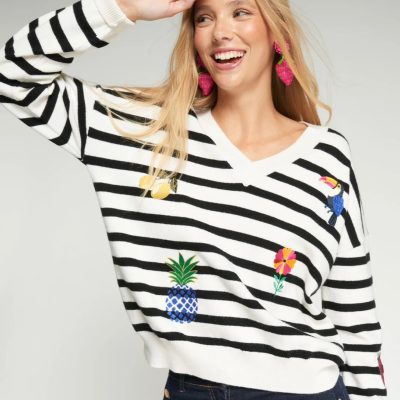 VILAGALLO - Striped Sweater With Fruit Embroidery