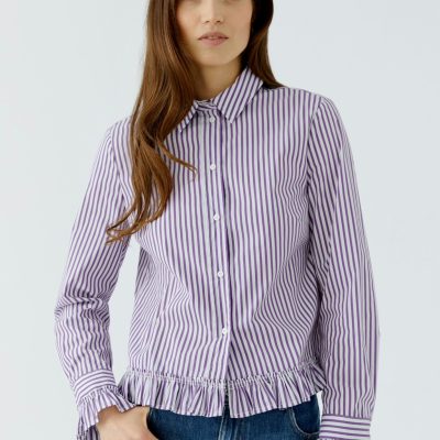 OUI - Optic White/violet Striped Blouse detailed sleeves and cuffs