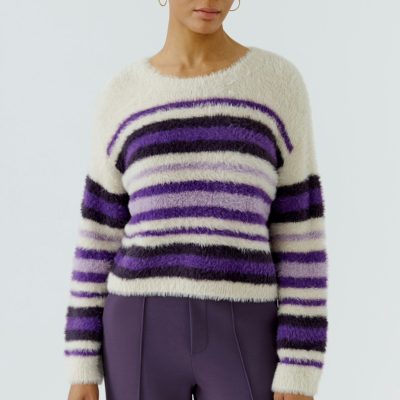 OUI - White Violet Striped Pullover