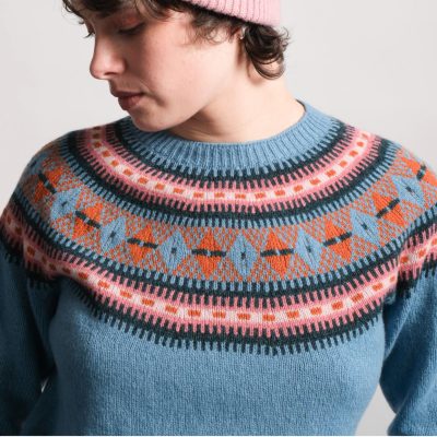 QUINTON CHADWICK - Cool Blue Lambswool Fairisle Yoke Jumper