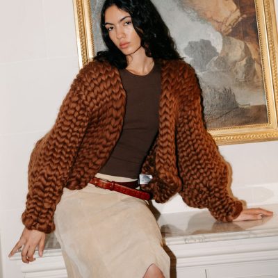 HOPE MACAULEY - Chocolate Corridale Wool Colossal Knit Cardigan