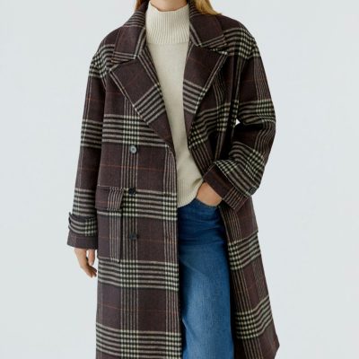 OUI - Dark Brown and White Check Coat