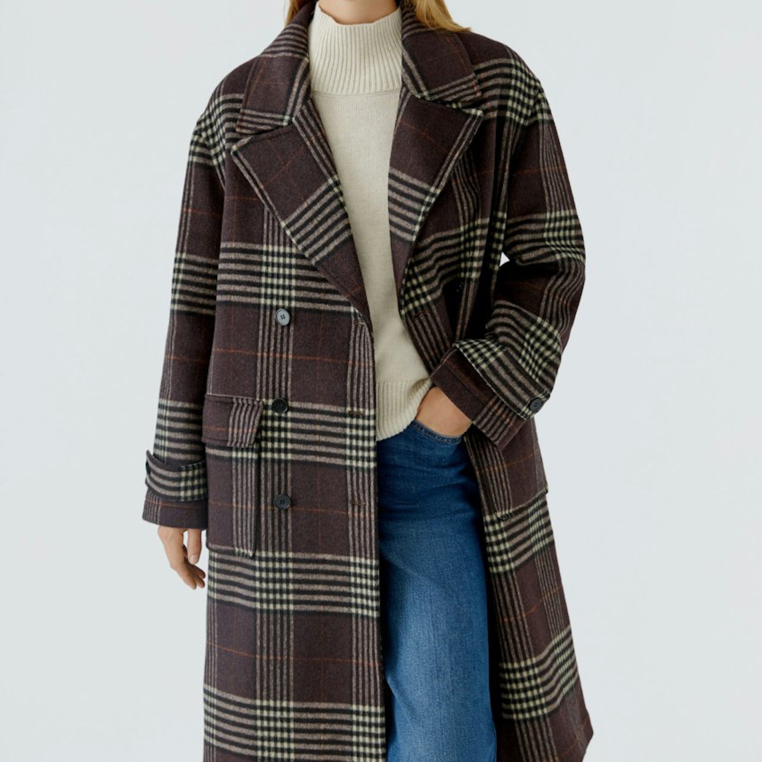 OUI - Dark Brown and White Check Coat