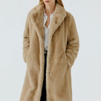 Oui - Faux Fur Cream Teddy Bear Coat