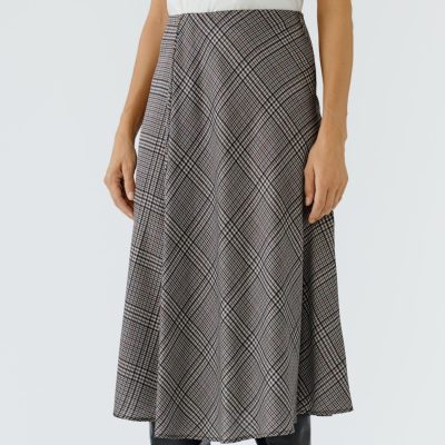 OUI - Off White/brown Check Skirt