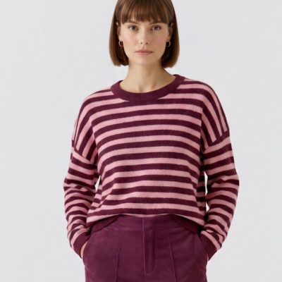 OUI - Dark Red/taupe Striped Pullover