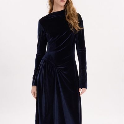 HIGH - Dare Navy Velvet 3/4 Dress